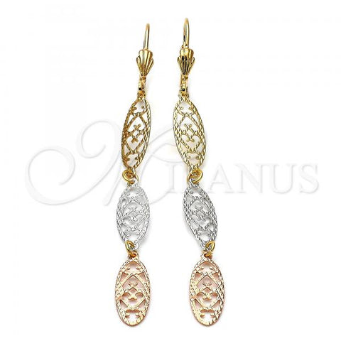 Oro Laminado Long Earring, Gold Filled Style Diamond Cutting Finish, Tricolor, 02.63.2269