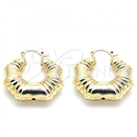 Oro Laminado Medium Hoop, Gold Filled Style Chunky and Hollow Design, Brushed Finish, Golden Finish, 02.163.0136.40