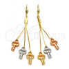 Oro Laminado Long Earring, Gold Filled Style key Design, Polished, Tricolor, 5.107.001