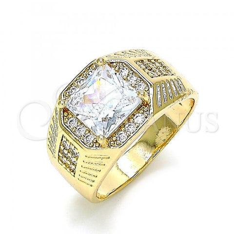 Oro Laminado Mens Ring, Gold Filled Style with White Cubic Zirconia and White Micro Pave, Polished, Golden Finish, 01.266.0046.12