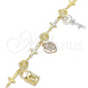 Oro Laminado Charm Bracelet, Gold Filled Style Heart and key Design, Polished, Tricolor, 03.351.0114.07