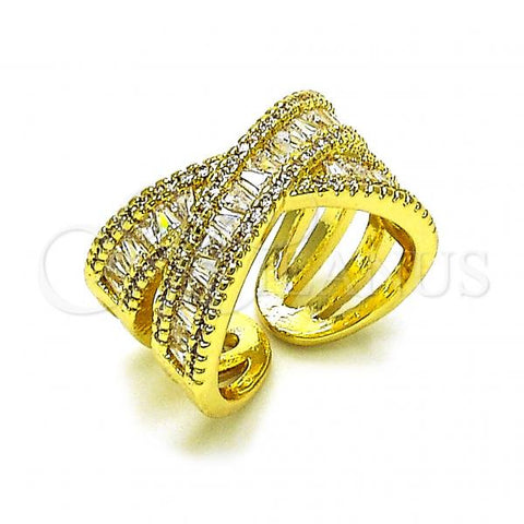 Oro Laminado Multi Stone Ring, Gold Filled Style Baguette Design, with White Cubic Zirconia and White Micro Pave, Polished, Golden Finish, 01.341.0100