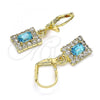 Oro Laminado Leverback Earring, Gold Filled Style with Blue Topaz and White Crystal, Polished, Golden Finish, 02.122.0117.8