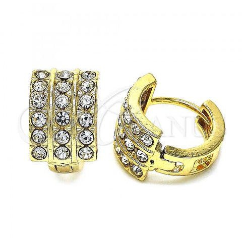 Oro Laminado Huggie Hoop, Gold Filled Style with White Crystal, Polished, Golden Finish, 02.94.0102.12