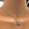 Rhodium Plated Pendant Necklace, Flower Design, with White Crystal, Multicolor Enamel Finish, Rhodium Finish, 04.213.0040.16