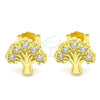 Sterling Silver Stud Earring, Tree Design, with White Cubic Zirconia, Polished, Golden Finish, 02.336.0122.2