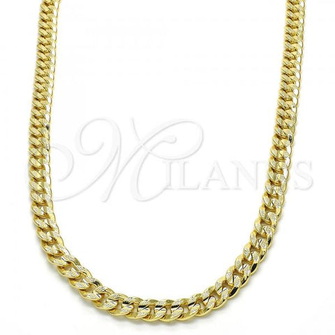 Oro Laminado Basic Necklace, Gold Filled Style Concave Cuban Design, Polished, Golden Finish, 04.213.0159.24