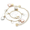 Oro Laminado Charm Anklet , Gold Filled Style Heart Design, Polished, Tricolor, 03.331.0060.10