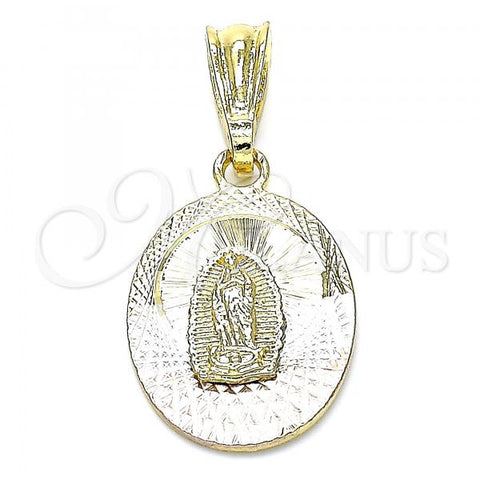 Oro Laminado Religious Pendant, Gold Filled Style Guadalupe Design, Diamond Cutting Finish, Tricolor, 05.351.0196