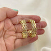 Oro Laminado Stud Earring, Gold Filled Style Paperclip Design, with White Micro Pave, Polished, Golden Finish, 02.341.0090