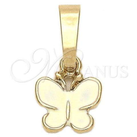 Oro Laminado Fancy Pendant, Gold Filled Style Butterfly Design, White Enamel Finish, Golden Finish, 05.163.0064