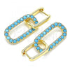 Oro Laminado Huggie Hoop, Gold Filled Style Paperclip Design, with Turquoise Cubic Zirconia, Polished, Golden Finish, 02.210.0471.3.12