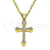Oro Laminado Religious Pendant, Gold Filled Style Cross Design, with White Micro Pave, Polished, Golden Finish, 05.342.0096