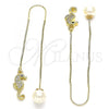 Oro Laminado Threader Earring, Gold Filled Style with White and Black Micro Pave, Polished, Golden Finish, 02.210.0506