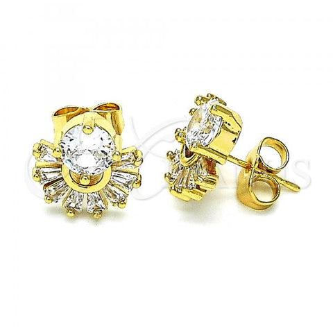 Oro Laminado Stud Earring, Gold Filled Style with White Cubic Zirconia, Polished, Golden Finish, 02.387.0018.5