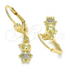 Oro Laminado Dangle Earring, Gold Filled Style Little Boy Design, with White Micro Pave, Polished, Golden Finish, 02.316.0065