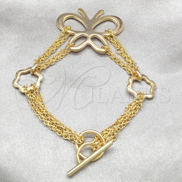 Stainless Steel Fancy Bracelet, Butterfly and Flower Design, Polished, Golden Finish, 03.63.22994.08