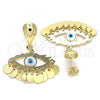 Oro Laminado Long Earring, Gold Filled Style Evil Eye Design, Polished, Golden Finish, 02.331.0030