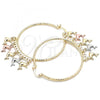 Oro Laminado Large Hoop, Gold Filled Style Dolphin Design, Diamond Cutting Finish, Tricolor, 02.380.0042.50
