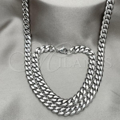 Stainless Steel Necklace and Bracelet, Concave Cuban Design, Polished,, 06.278.0015