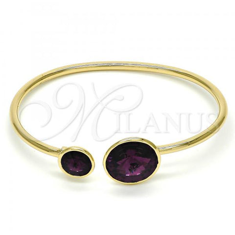 Oro Laminado Individual Bangle, Gold Filled Style with Amethyst Swarovski Crystals, Polished, Golden Finish, 07.239.0003.3 (03 MM Thickness, One size fits all)
