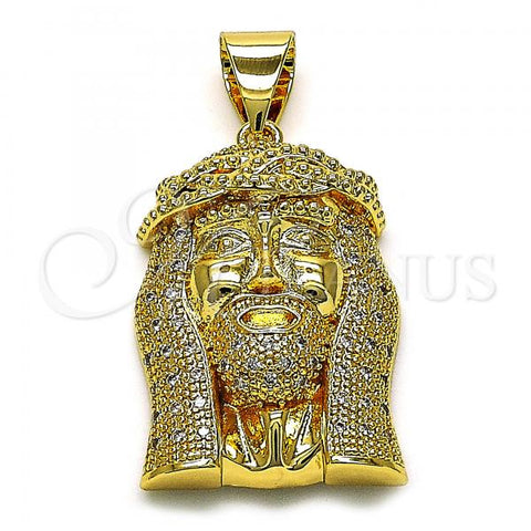 Oro Laminado Religious Pendant, Gold Filled Style Jesus Design, with White Micro Pave, Polished, Golden Finish, 05.342.0113