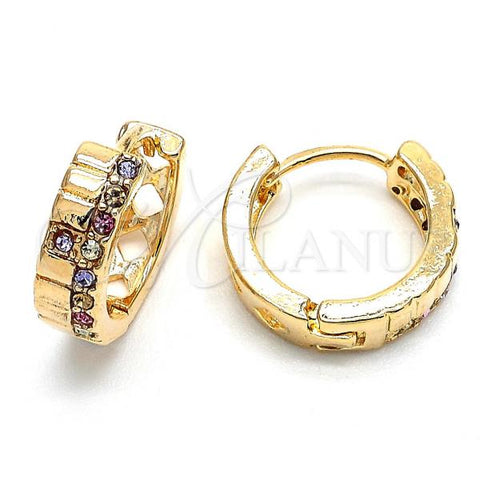 Oro Laminado Huggie Hoop, Gold Filled Style with Multicolor Crystal, Polished, Golden Finish, 02.165.0143.1