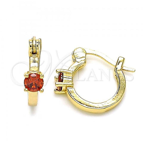 Oro Laminado Small Hoop, Gold Filled Style with Garnet Cubic Zirconia, Polished, Golden Finish, 02.210.0499.1.12