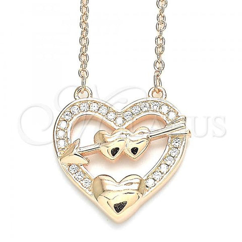 Sterling Silver Pendant Necklace, Heart Design, with White Cubic Zirconia, Polished, Rose Gold Finish, 04.336.0026.1.16