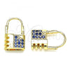 Oro Laminado Small Hoop, Gold Filled Style Lock Design, with Sapphire Blue Micro Pave, Polished, Golden Finish, 02.210.0529.1.12