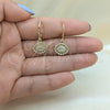 Oro Laminado Dangle Earring, Gold Filled Style Evil Eye Design, with White Micro Pave, Polished, Golden Finish, 02.253.0047