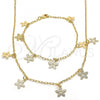 Oro Laminado Necklace and Bracelet, Gold Filled Style Flower Design, Polished, Golden Finish, 06.63.0208
