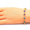 Oro Laminado Necklace and Bracelet, Gold Filled Style Evil Eye Design, Enamel Finish, Golden Finish, 06.63.0008.1