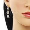 Oro Laminado Long Earring, Gold Filled Style Leaf Design, with White Cubic Zirconia, Polished, Golden Finish, 02.210.0841