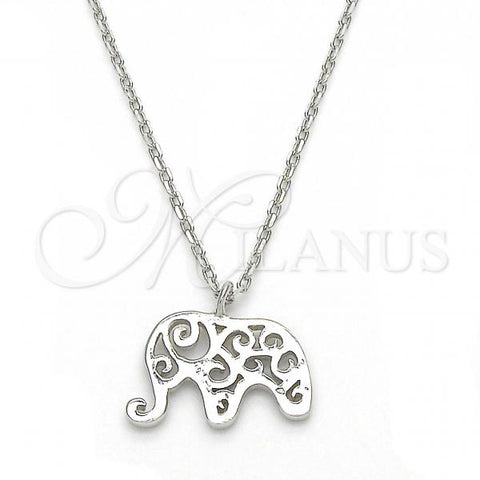 Sterling Silver Pendant Necklace, Elephant Design, Polished, Rhodium Finish, 04.337.0010.16