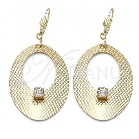 Oro Laminado Dangle Earring, Gold Filled Style with White Cubic Zirconia, Golden Finish, 60.008