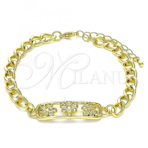 Oro Laminado Fancy Bracelet, Gold Filled Style Bee Design, with White Micro Pave, Polished, Golden Finish, 03.368.0061.08