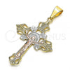 Oro Laminado Religious Pendant, Gold Filled Style Crucifix Design, Polished, Tricolor, 05.351.0025.1