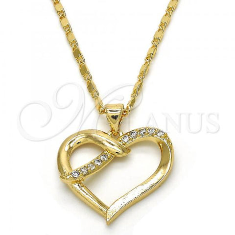 Oro Laminado Pendant Necklace, Gold Filled Style Heart Design, with White Cubic Zirconia, Polished, Golden Finish, 04.99.0039.18
