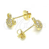 Oro Laminado Stud Earring, Gold Filled Style Teddy Bear Design, with White Micro Pave, Polished, Golden Finish, 02.156.0433
