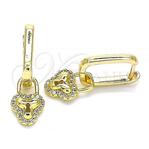 Oro Laminado Huggie Hoop, Gold Filled Style Lock Design, with White Micro Pave, Polished, Golden Finish, 02.368.0024.10