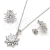 Sterling Silver Earring and Pendant Adult Set, Flower Design, with White Cubic Zirconia, Polished, Rhodium Finish, 10.286.0006