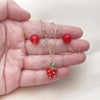 Oro Laminado Earring and Pendant Adult Set, Gold Filled Style Strawberry and Paperclip Design, Red Enamel Finish, Golden Finish, 10.417.0020