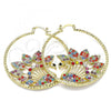 Oro Laminado Large Hoop, Gold Filled Style Peacock Design, with Multicolor Crystal, Diamond Cutting Finish, Golden Finish, 02.380.0046.50