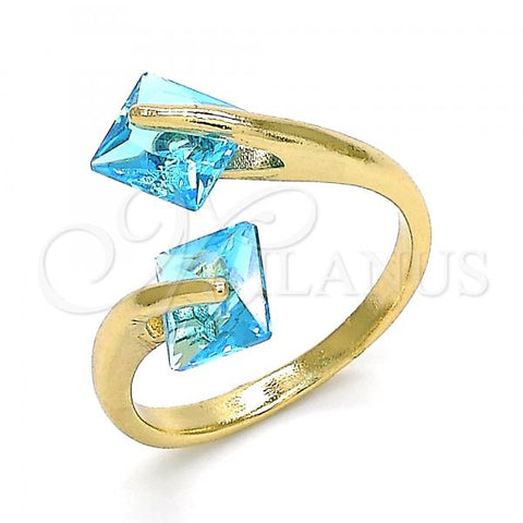 Oro Laminado Multi Stone Ring, Gold Filled Style with Blue Topaz Cubic Zirconia, Polished, Golden Finish, 01.284.0054