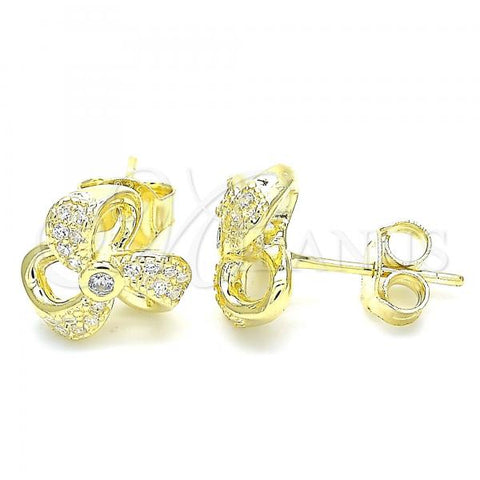 Sterling Silver Stud Earring, Flower Design, with White Cubic Zirconia, Polished, Golden Finish, 02.336.0121.2