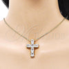 Oro Laminado Religious Pendant, Gold Filled Style Cross Design, with White Cubic Zirconia, Polished, Golden Finish, 05.341.0100