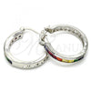 Rhodium Plated Small Hoop, with Multicolor Cubic Zirconia, Polished, Rhodium Finish, 02.210.0267.9.25