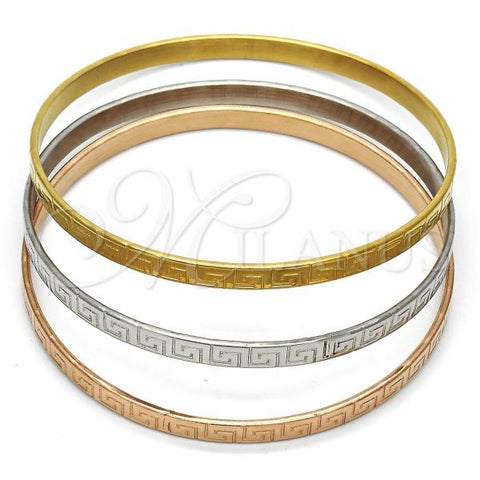 Stainless Steel Trio Bangle, Greek Key Design, Polished, Tricolor, 07.244.0004.06 (05 MM Thickness, Size 6 - 2.75 Diameter)