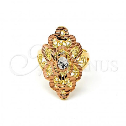 Oro Laminado Elegant Ring, Gold Filled Style Filigree Design, Diamond Cutting Finish, Tricolor, 5.173.002.08 (Size 8)